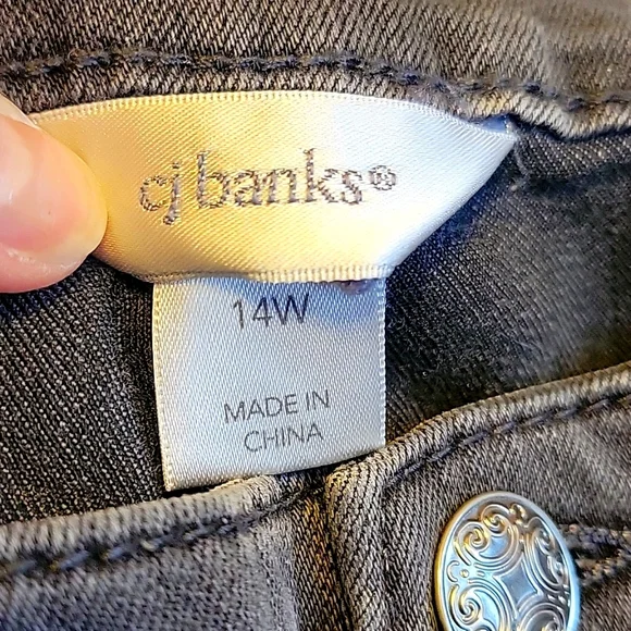 CJ Banks Gray Jeans with Black Embroidery - Picture 5 of 6